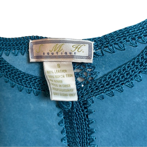 S.M.H Vintage Suede Paneled Crocheted Boho Western Festival Y2K Blazer Coat - Picture 8 of 15